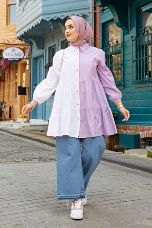 Çift Renkli Tunik 100MD-10393 Lila - Thumbnail