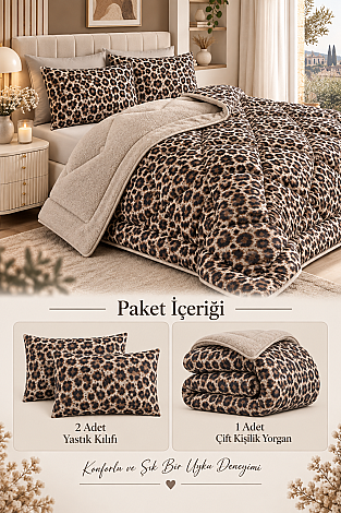 Çift Taraflı Çift Kişilik Yorgan Seti Leopar - 3