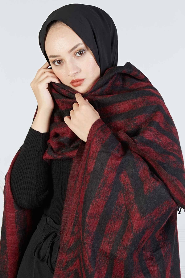  - Çift Taraflı Çizgi Desenli Panço 190E8636 Kırmızı-Siyah (1)