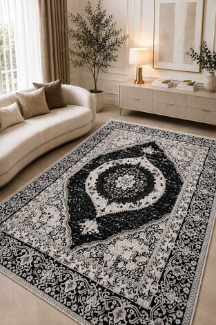 Çift Taraflı Desenli Kilim Siyah - Thumbnail