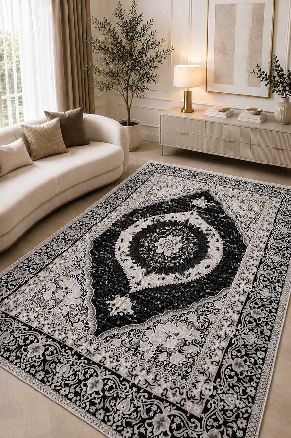 Hby - Çift Taraflı Desenli Kilim Siyah