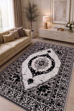 Çift Taraflı Desenli Kilim Siyah - Thumbnail