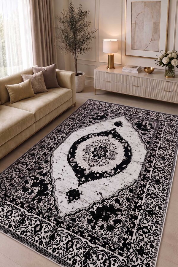 Çift Taraflı Desenli Kilim Siyah - 3