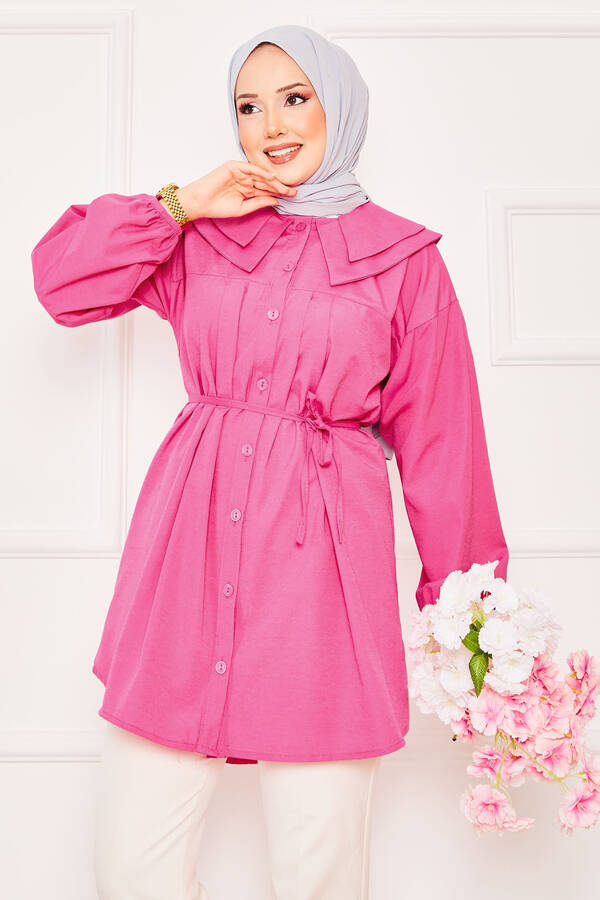 Asm - Çift Yakalı Beli Bağcıklı Tesettür Gömlek Fuşya (1) Asm - Çift Yakalı Beli Bağcıklı Tesettür Gömlek Fuşya (1)