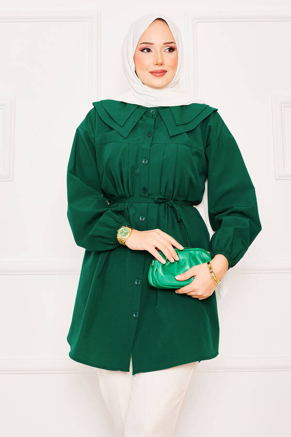 Asm - Çift Yakalı Beli Bağcıklı Tesettür Gömlek Zümrüt (1) Asm - Çift Yakalı Beli Bağcıklı Tesettür Gömlek Zümrüt (1)