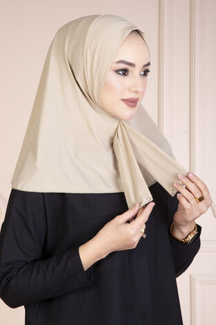 Çıtçıtlı Tesettür Hijab Krem - Thumbnail