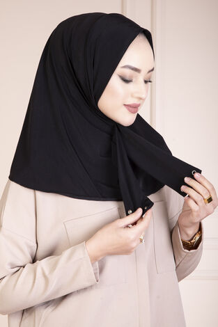 Çıtçıtlı Tesettür Hijab Siyah - Thumbnail