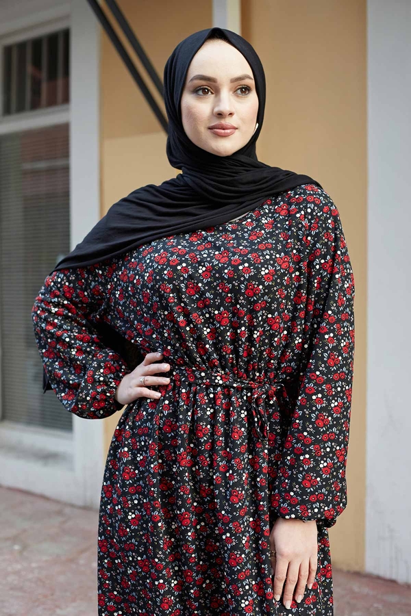 Çıtır Desen Anne Tesettür Elbise 100MD-7205 Siyah
