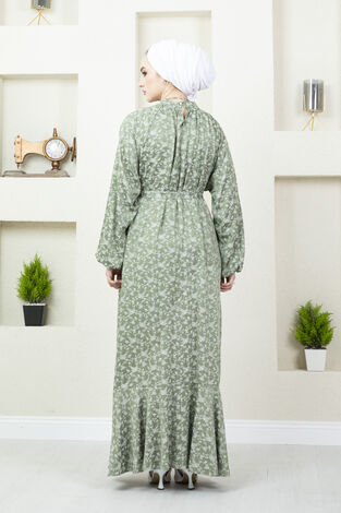 Çıtır Desen Tesettür Elbise Yeşil - Thumbnail