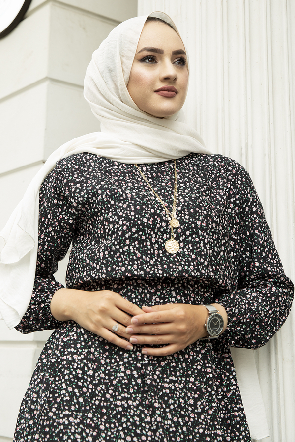 SB - Çıtır Desenli Elbise 180SB-09700 Siyah (1)