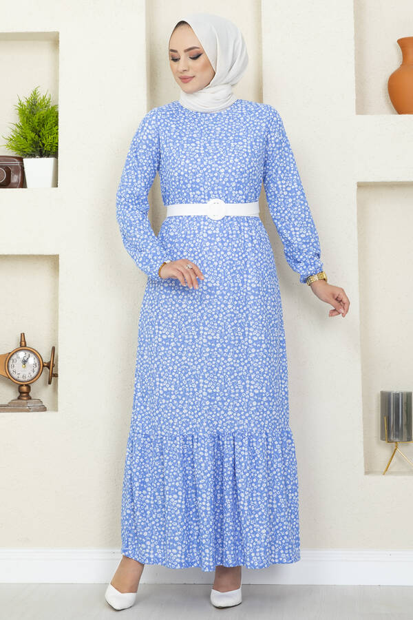 Çıtır Desenli Pegasus Tesettür Elbise Mavi