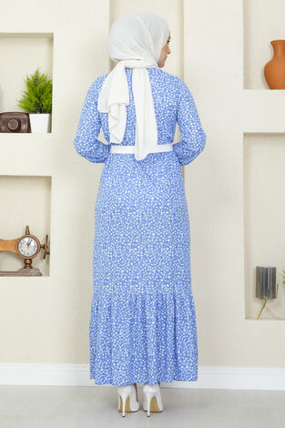 Çıtır Desenli Pegasus Tesettür Elbise Mavi - Thumbnail