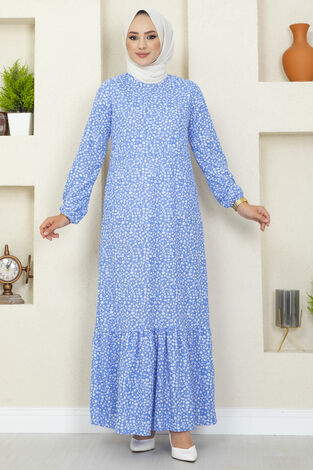 Çıtır Desenli Pegasus Tesettür Elbise Mavi - Thumbnail