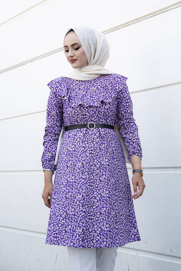 NY - Çıtır Desenli Tesettür Tunik 120NY-11450 Lila (1)