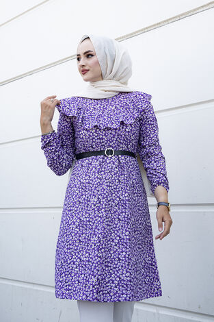 Çıtır Desenli Tesettür Tunik 120NY-11450 Lila - Thumbnail