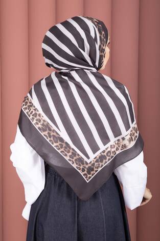 Çizgi Desen Leopar Şal Serisi Füme - Thumbnail