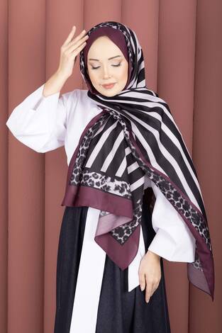 Çizgi Desen Leopar Şal Serisi Şarabi - Thumbnail