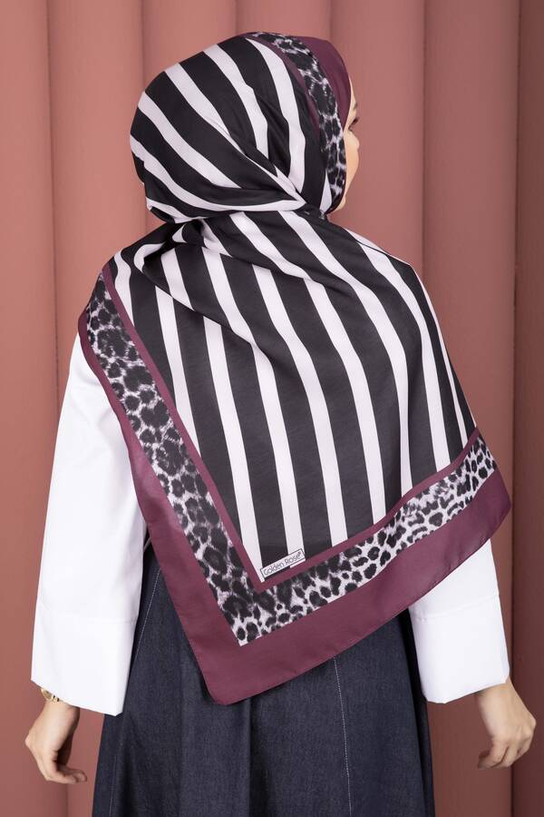 Çizgi Desen Leopar Şal Serisi Şarabi - 3