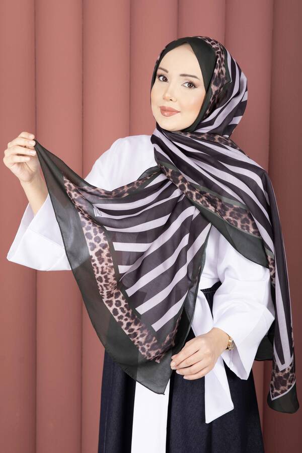 Ecn - Çizgi Desen Leopar Şal Serisi Zümrüt