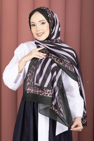 Çizgi Desen Leopar Şal Serisi Zümrüt - Thumbnail