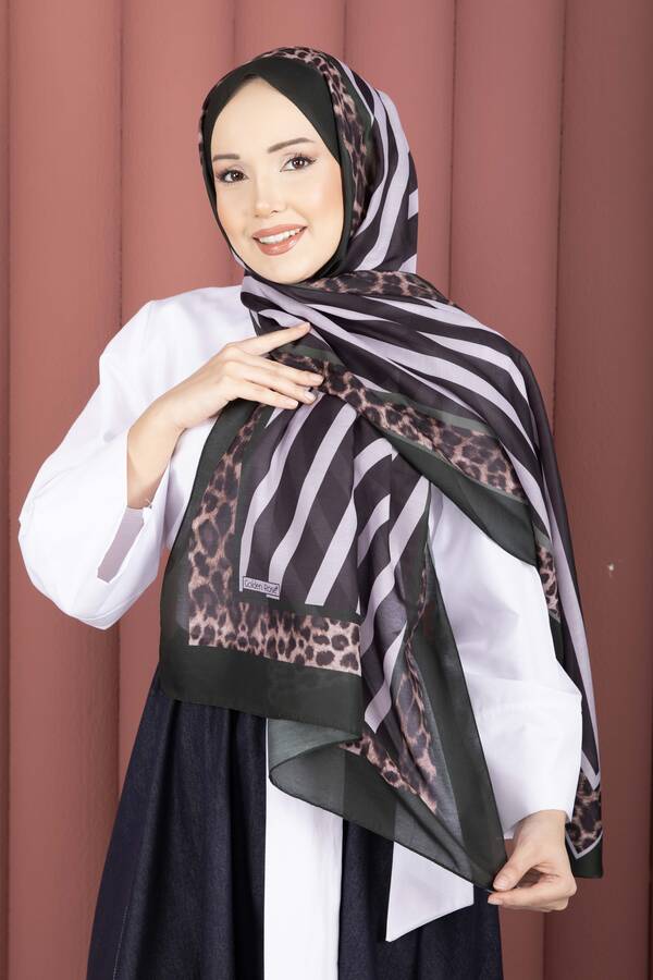 Ecn - Çizgi Desen Leopar Şal Serisi Zümrüt (1)