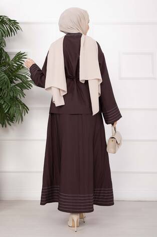 Çizgi Garnili Ceket Etek Takım Bordo - Thumbnail