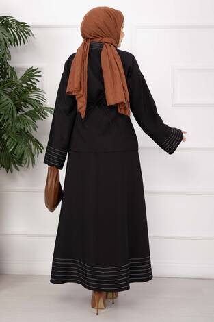 Çizgi Garnili Ceket Etek Takım Siyah - Thumbnail