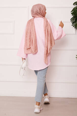 Çizgili Bağcık Detaylı Kimono Pembe - Thumbnail