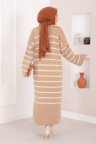 Çizgili Boğazlı Triko Elbise TEN - Thumbnail