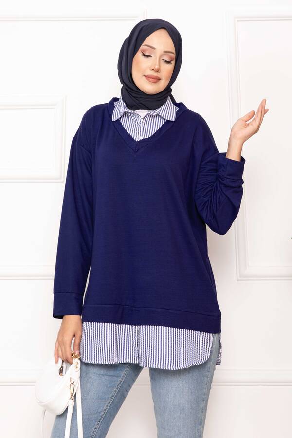 Gly - Çizgili Gömlek Garnili Tunik Lacivert (1) Gly - Çizgili Gömlek Garnili Tunik Lacivert (1)