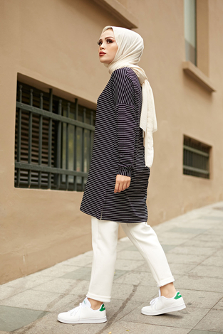Çizgili Sweat Tunik 8386-1 Siyah - Thumbnail