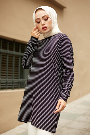 Çizgili Sweat Tunik 8386-1 Siyah - Thumbnail