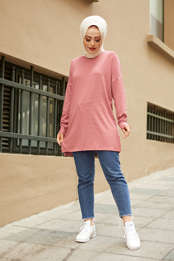  - Çizgili Sweat Tunik 8386-2 Gülk.