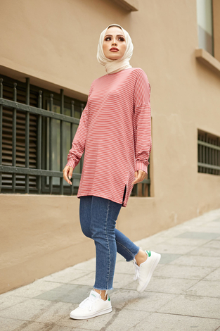 Çizgili Sweat Tunik 8386-2 Gülk. - Thumbnail