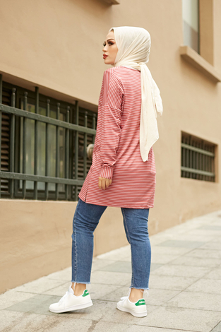 Çizgili Sweat Tunik 8386-2 Gülk. - Thumbnail