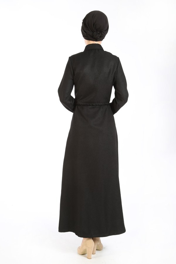 Nakış Detaylı Elbise 20105-01 siyah