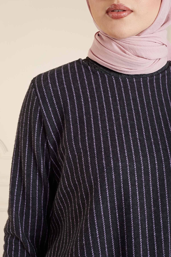 SB - Çizgili Tesettür Tunik 120NY531 Lila (1)