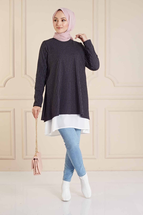 SB - Çizgili Tesettür Tunik 120NY531 Lila