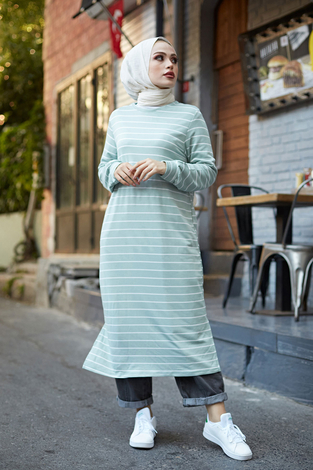 AVEN Çizgili Uzun Tunik 4588-4 Mint - Thumbnail