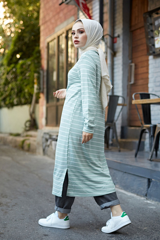 AVEN Çizgili Uzun Tunik 4588-4 Mint - Thumbnail