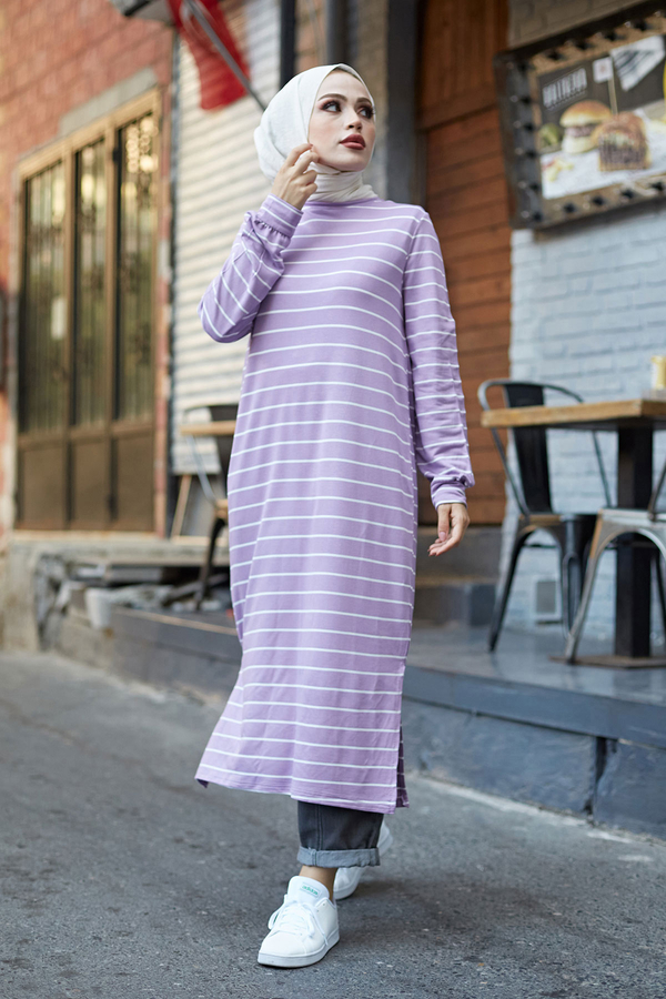 AVEN Çizgili Uzun Tunik 4588-5 Lila AVEN Çizgili Uzun Tunik 4588-5 Lila