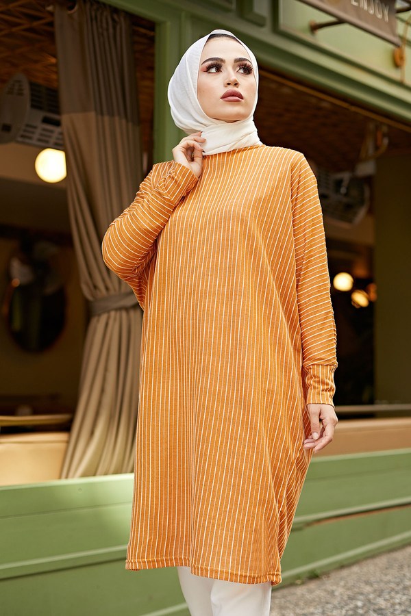  - Çizgili Yarasa Kol Tunik 9947-6 Turuncu (1)