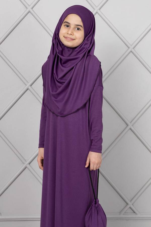MD - Tesettür Çocuk Namaz Elbisesi Açık Mor (1)