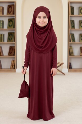 Tesettür Çocuk Namaz Elbisesi Bordo