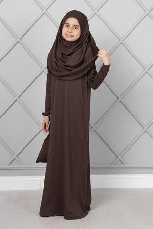 Tesettür Çocuk Namaz Elbisesi Kahve
