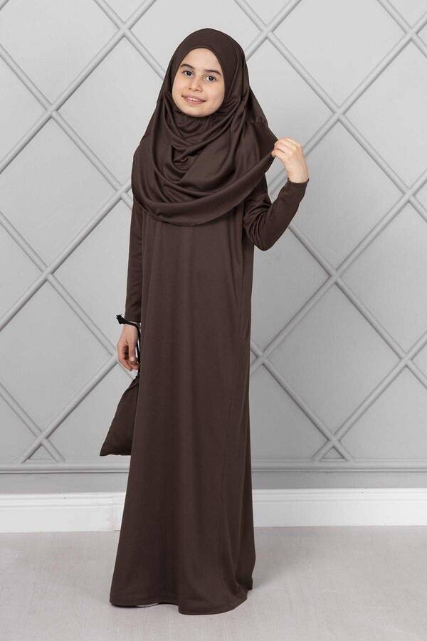 MD - Tesettür Çocuk Namaz Elbisesi Kahve