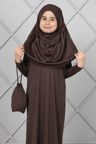 Tesettür Çocuk Namaz Elbisesi Kahve - Thumbnail