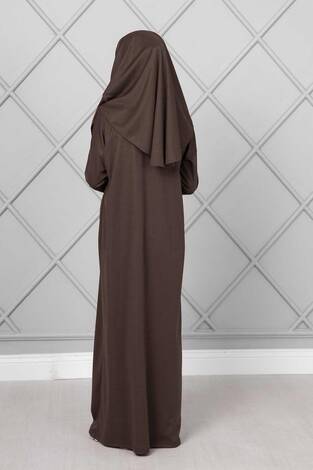 Tesettür Çocuk Namaz Elbisesi Kahve - Thumbnail