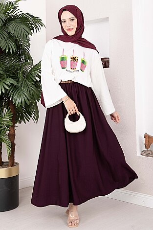 Coffee Baskılı Salaş Bluz - Tunik Ekru - 5