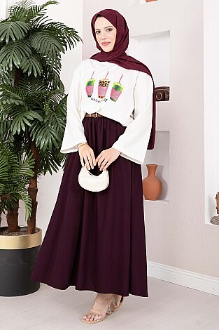 Coffee Baskılı Salaş Bluz - Tunik Ekru - 6